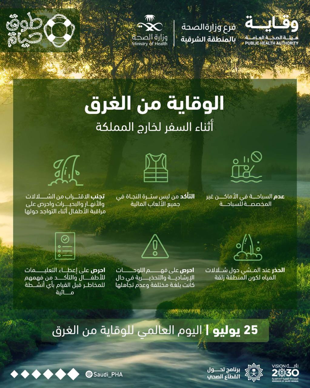 الوقاية من الغرق أثناء السفر لخارج المملكة 

#طوق_حياة 
#اليوم_العالمي_للوقاية_من_الغرق 
#WorldDrowningPreventionDay
#فرع_وزارة_الصحة_بالمنطقة_الشرقية 
#صحة_الشرقية