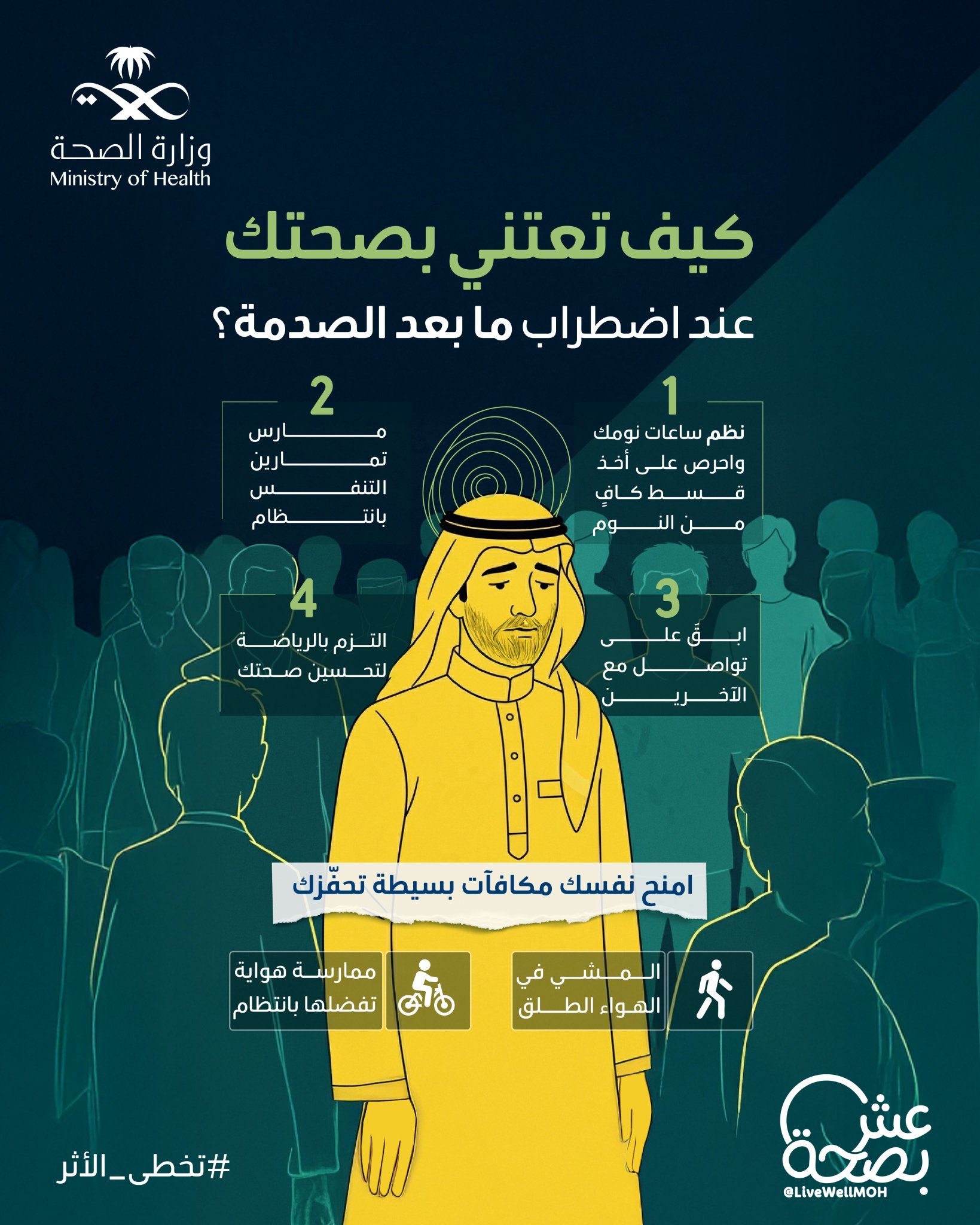 بعد كل صدمة .. هناك طريق للتعافي  
خطوة بخطوة، يمكنك أن تعتني بنفسك وتمنحها حقها 💛.
#تخطى_الأثر

