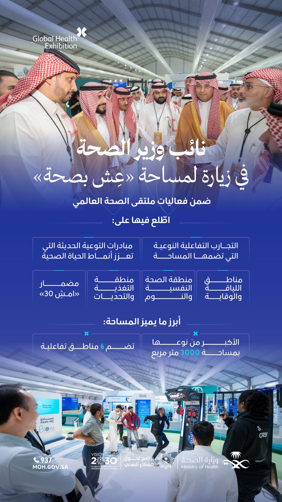 وعيٌ وصحة في ملتقى واحد ✨
خلال زيارته لمساحة «عِش بصحة» في ملتقى الصحة العالمي، اطَّلع معالي نائب وزير الصحة للتخطيط والتطوير المهندس عبدالعزيز بن حمد الرميح على التجارب التفاعلية التي تسعى لترسيخ الوعي الصحي بأساليب حديثة.
