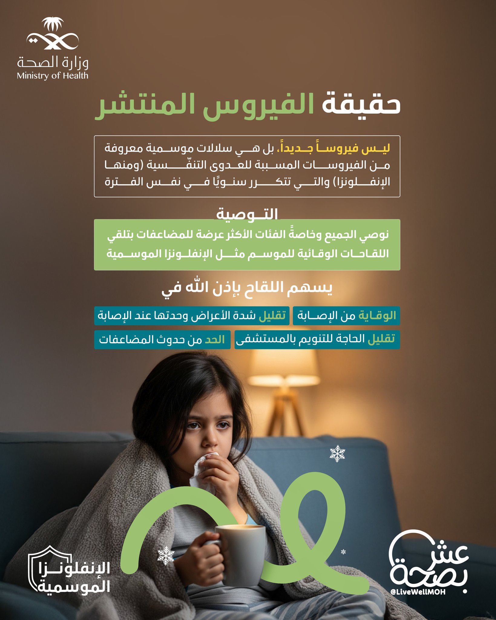 لحقيقة من المصدر💡
الفيروس المنتشر ليس جديدًا، بل سلالات موسمية معروفة تتكرر سنويًا،
وأفضل سبل الوقاية منها هو التطعيم ضد الإنفلونزا الموسمية
