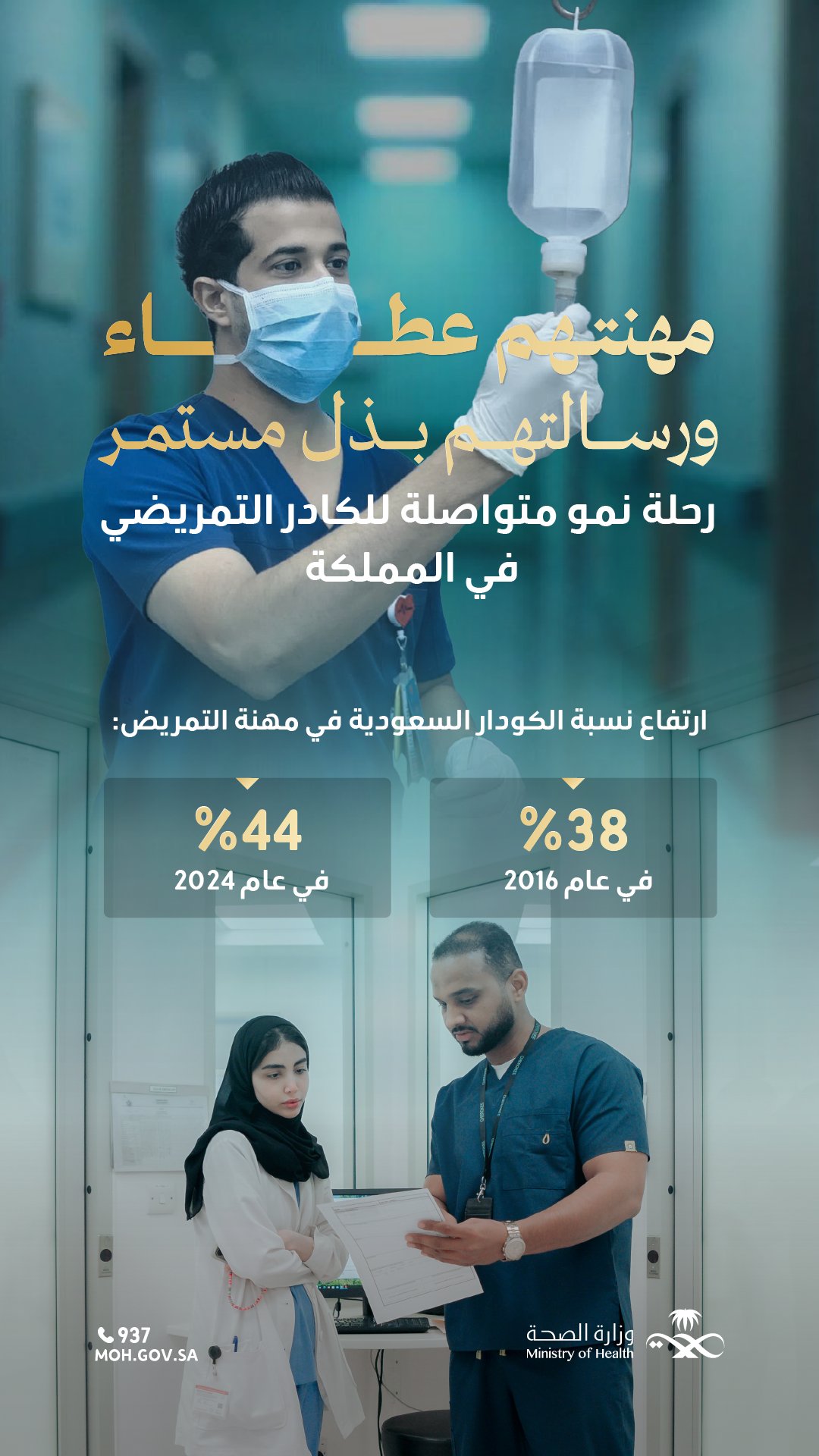 حاملو رسالة الأمل والعطاء الإنساني ✨
 
من خلال اهتمامهم ورعايتهم، يمنحون المرضى الأمل والدعم في رحلة العلاج.
 
#اليوم_العالمي_للتمريض